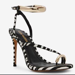Steve Madden Black & White Zebra-Print Ankle-Strap Stiletto Sandal